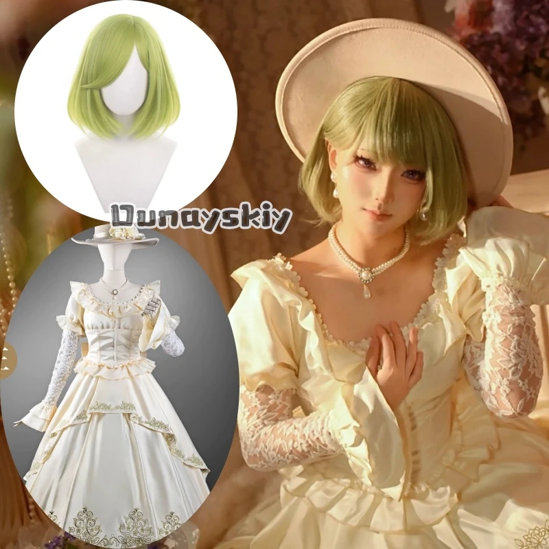 

LWW*11NENE Project Sekai Bridal Lolita Cosplay Dress With Ruffles Lace Pearls Tiered Skirt Corset Puffy Sleeves Princess Train