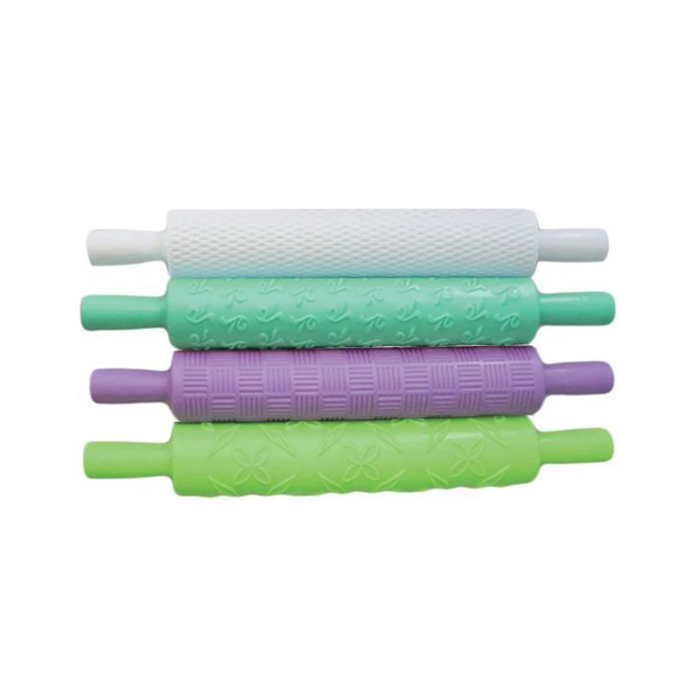 

4 Pcs Embossing Rolling Pins Cake Decor Tools Fondant Bakeware Baking Supplies Engraved Pastry Maker Food Grade Safe