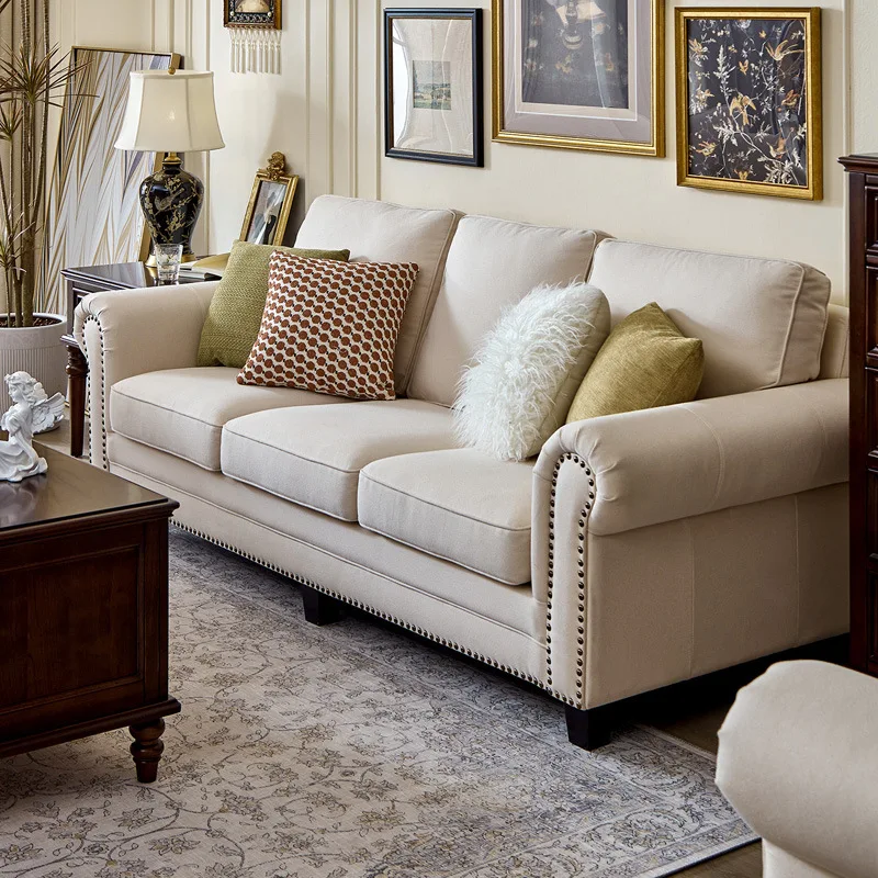 Fabric sofa simple small apartment living room single double three combination straight row all solid wood removable