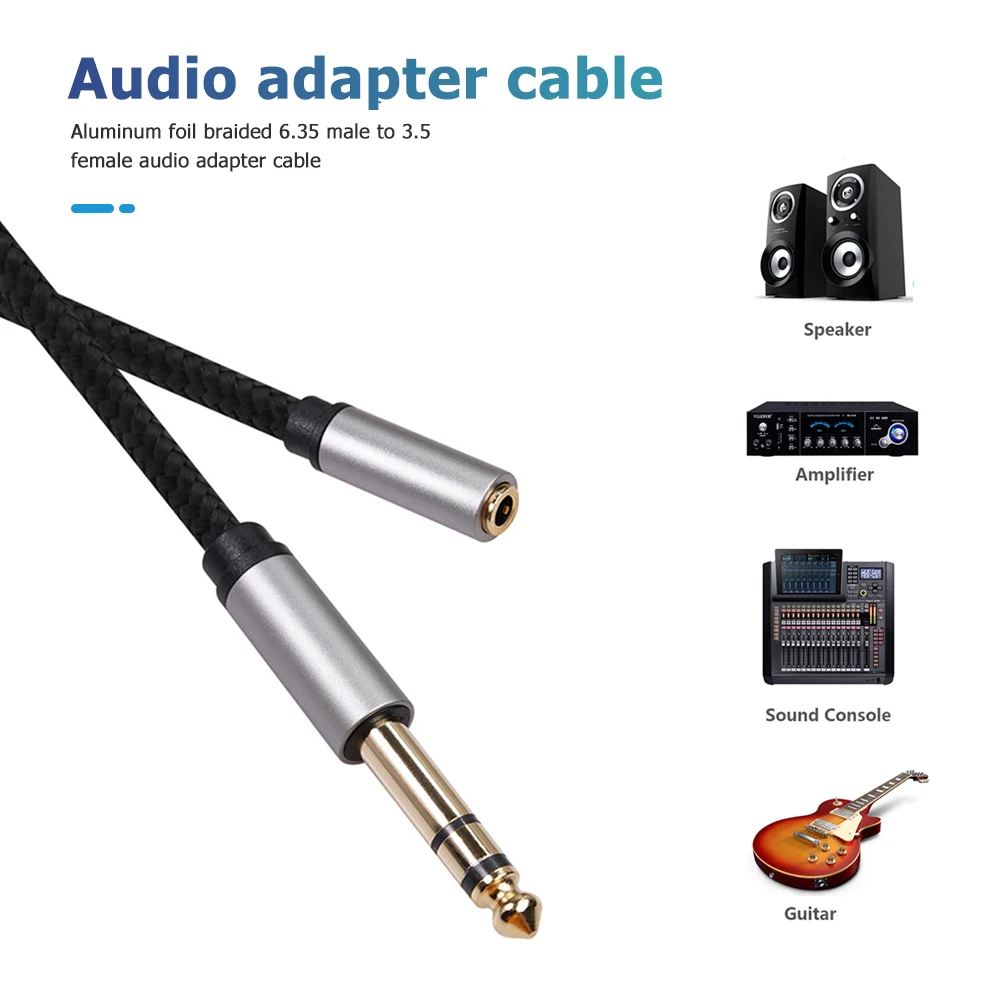 

Gold Plated TRS 1/4 Male to 1/8 Female Braided Cable Adapters Splitter Audio Cables 6.35mm to 3.5mm Adapters