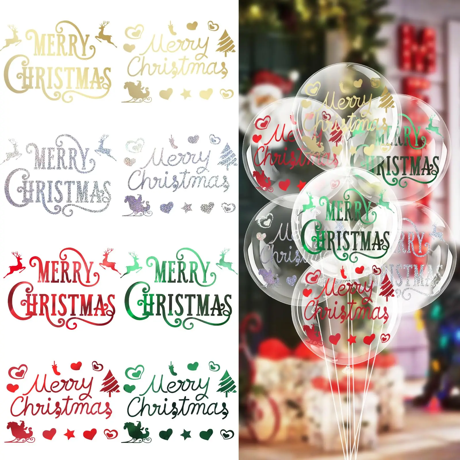 6Pieces Merry Christmas Bobo Balloon Stickers Xmas DIY Words Paster For Merry Christmas Decorations Home Decor Supplies Stickers