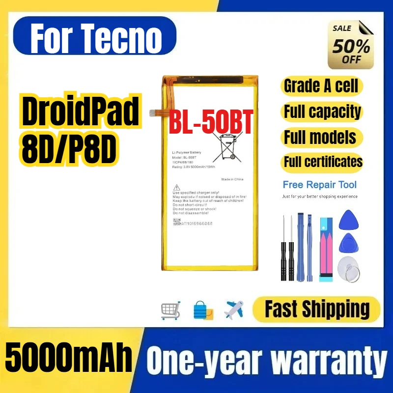 BL-50BT for Tecno DroidPad 8D/P8D Phone Battery 0 Cycle High Quality High Capacity Replacement Bateria Grade A Cell with Tools