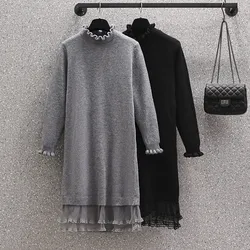 Stylish Thick Turtleneck Long Twisted Knitted Jumper Dress Women Winter Warm Loose Straight Sweater Vestidos Femme Women Outfits