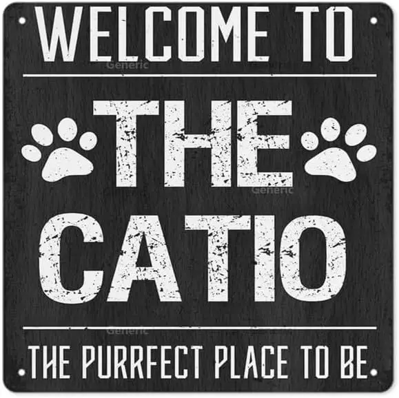 Bienvenido a Catio Purrfect Place, Letrero Decorativo de Pared Rústico para el Hogar de Gatos, Letrero Colgante para Puerta, Metal, 8 x 8 Pulgadas