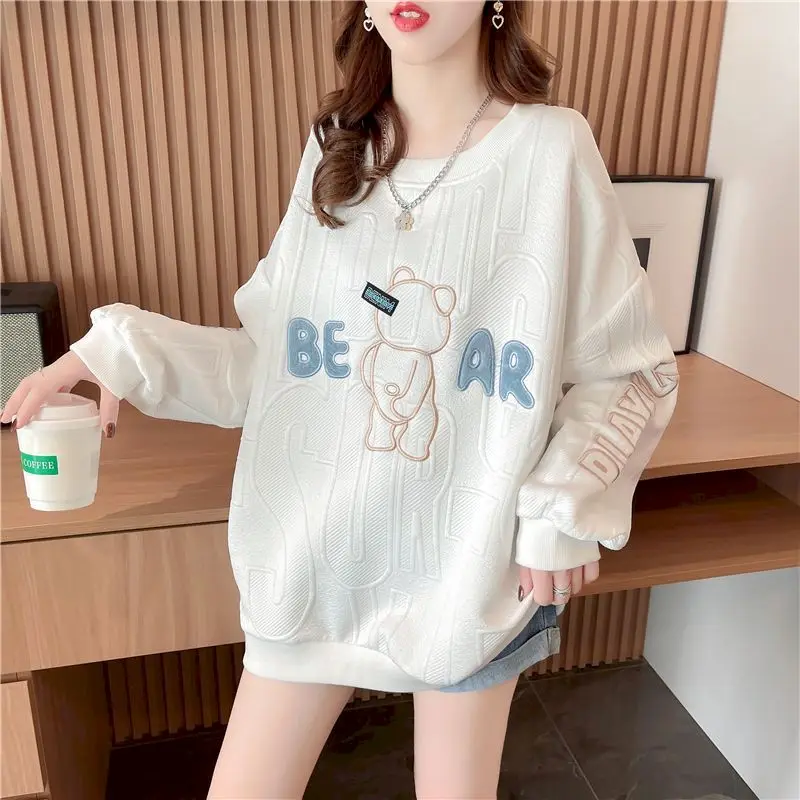 Korean Cartoon Cute Pullovers Women Embroidery Chic Design Sweatshirts Spring Autumn Trend Loose Crewneck Pullover Y2k Clothes