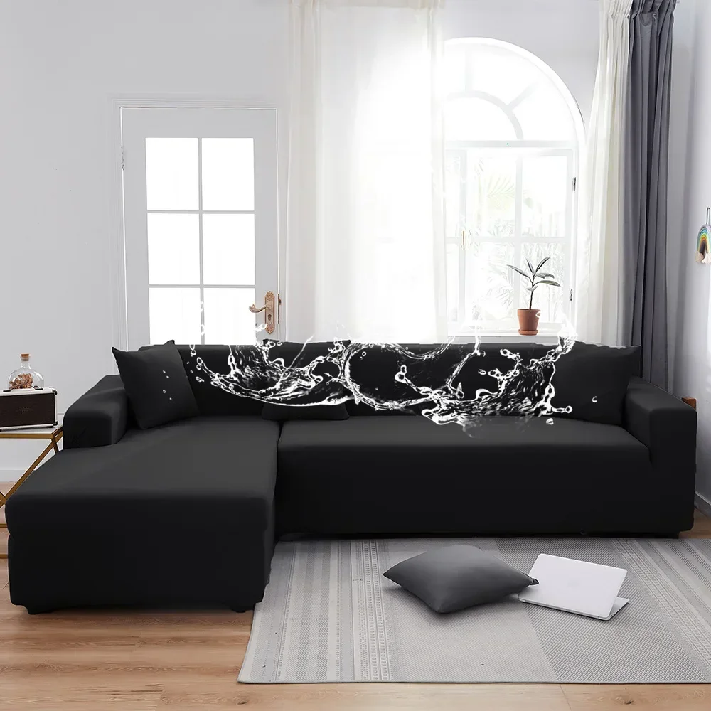 Solid Color Black Waterproof Sofa Covers 1/2/3/4 Seats Solid Couch Cover L Shaped Sofa Cover Protector Bench Covers