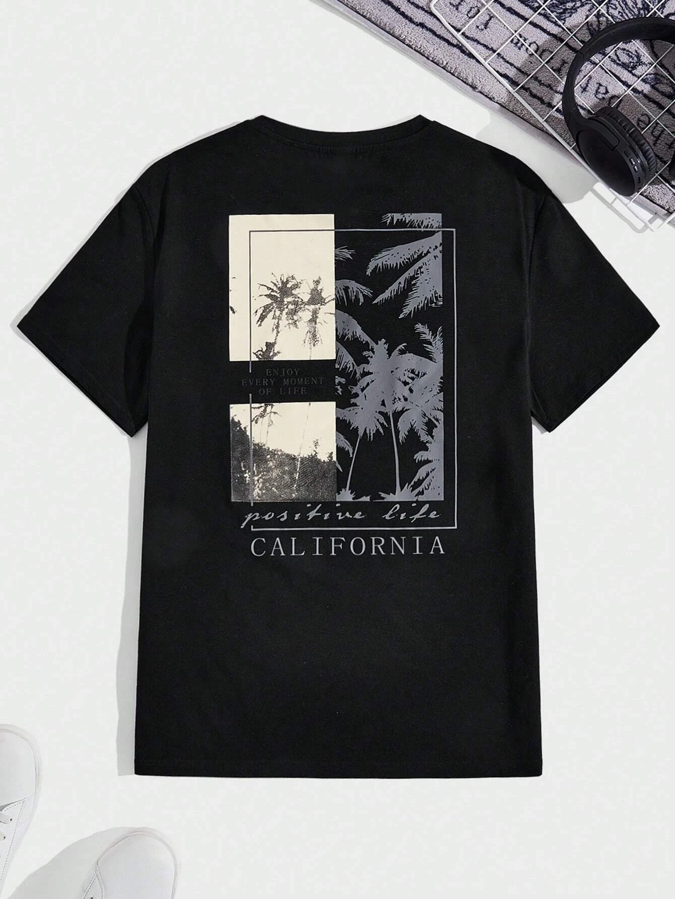 La camiseta de manga corta con estampado de coco y corte informal para hombre es adecuada para uso diario en verano, camisetas cómodas y transpirables