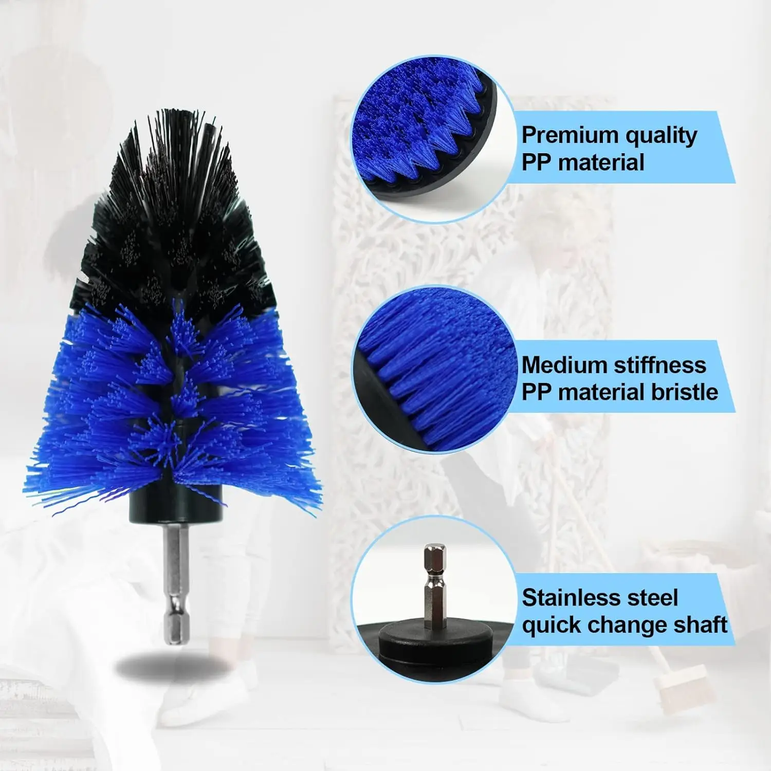 6 Pcs Blue Drill Cleaning Brush Set with Extend Long Attachment Suitable for Cleaning Bathroom Surfaces Grout Wheels Car