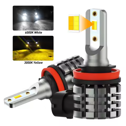 AUXITO 2Pcs Dual Color Switchback H8 H11 LED Fog Light 3000K Golden Yellow 6000K White CSP Chip H9 H16(JP) LED Driving Lamp 12V