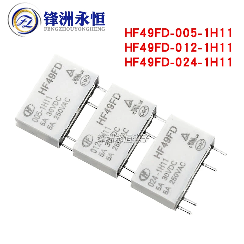 5Pcs HF49FD Industrial relay HF49FD-005-1H11 HF49FD-012-1H11 HF49FD-024-1H11 1H12 5A 4PIN 5V 12V 24V Miniature power relay