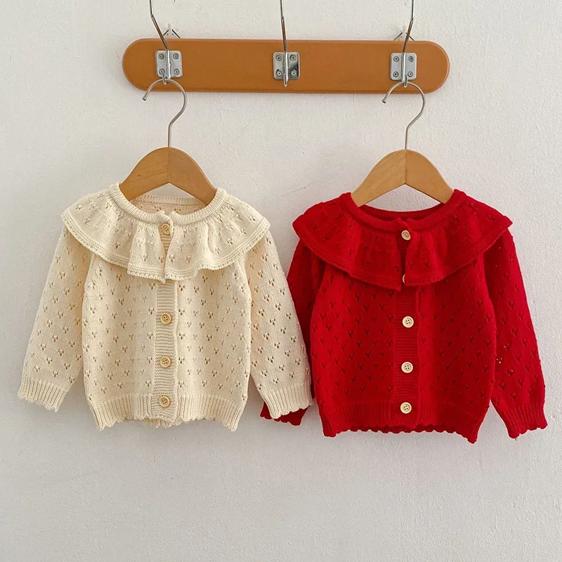 

Autumn Winter Newborn Baby Girls Sweater Coat Long Sleeved Solid Color Hollowed Out Toddler Baby Girl Knitting Cardigan Coat