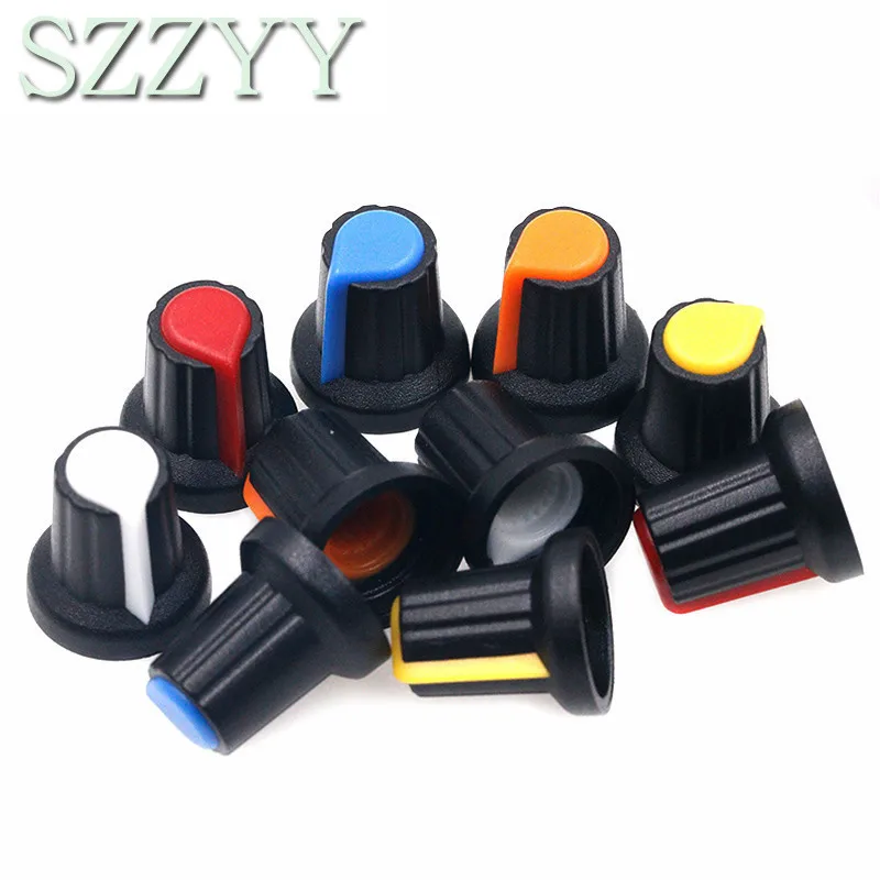 30PCS/lot WH148 Potentiometer Kit Plastic Knobs Cap 6mm Shaft Hole AG2 Yellow Orange Blue White Red 5value*6PCS=30PCS