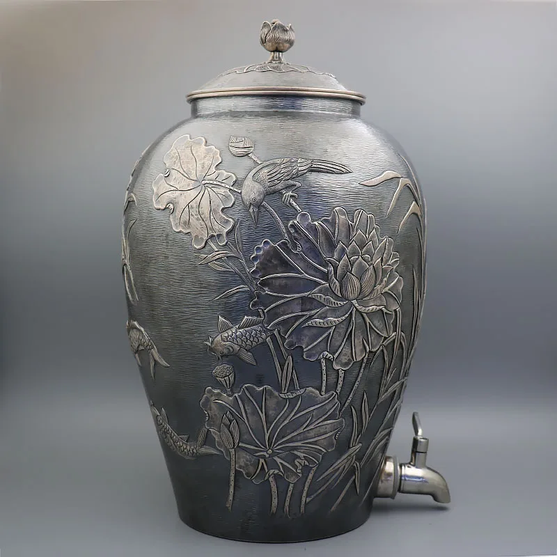 Sterling Silber Weintank Wassertank alter Lotusfisch Heimtextilien Hotel High-End-Ornamente, Sammlung