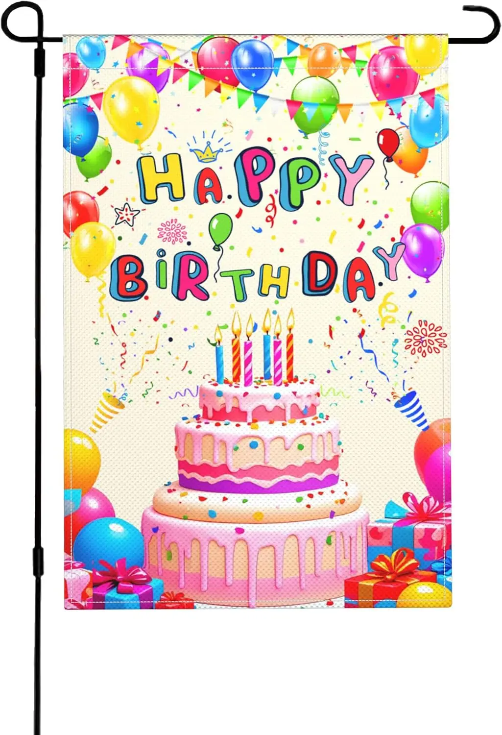 Happy Birthday Garden Flag for Outside Double Sided Spring Summer Welcome Colorful Burlap 12x18 Inch Vertical Yard Lawn Outd jjp