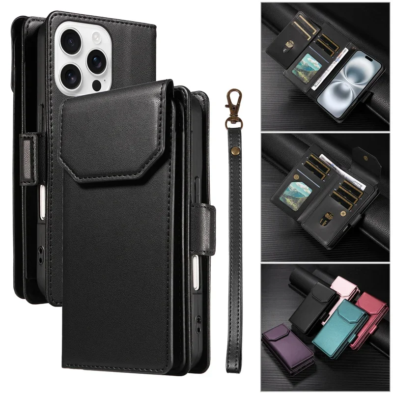CxdWallet étui de téléphone en cuir à rabat pour IPhone 16 ProMax 1615 Plus 14 13 12 11 X XR XS 7 8 Etui sac à main multi-fentes pour cartes Coque