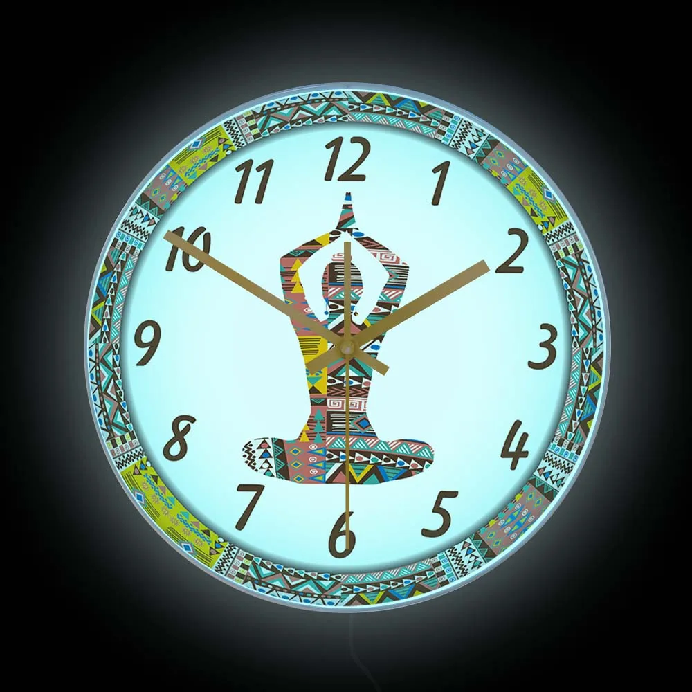 

Yoga Woman Luminous Wall Clock Padmasana Lotus Pose LED Neon Light Sign Mediation Home Decor Night Light Wall Clock Glow In Dark