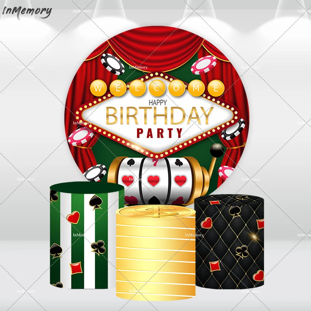 Casino Party Decoration Boy Birthday Party Round Backdrop Cover Las Vegas Night Poker theme Circle Background Cake Table Banner