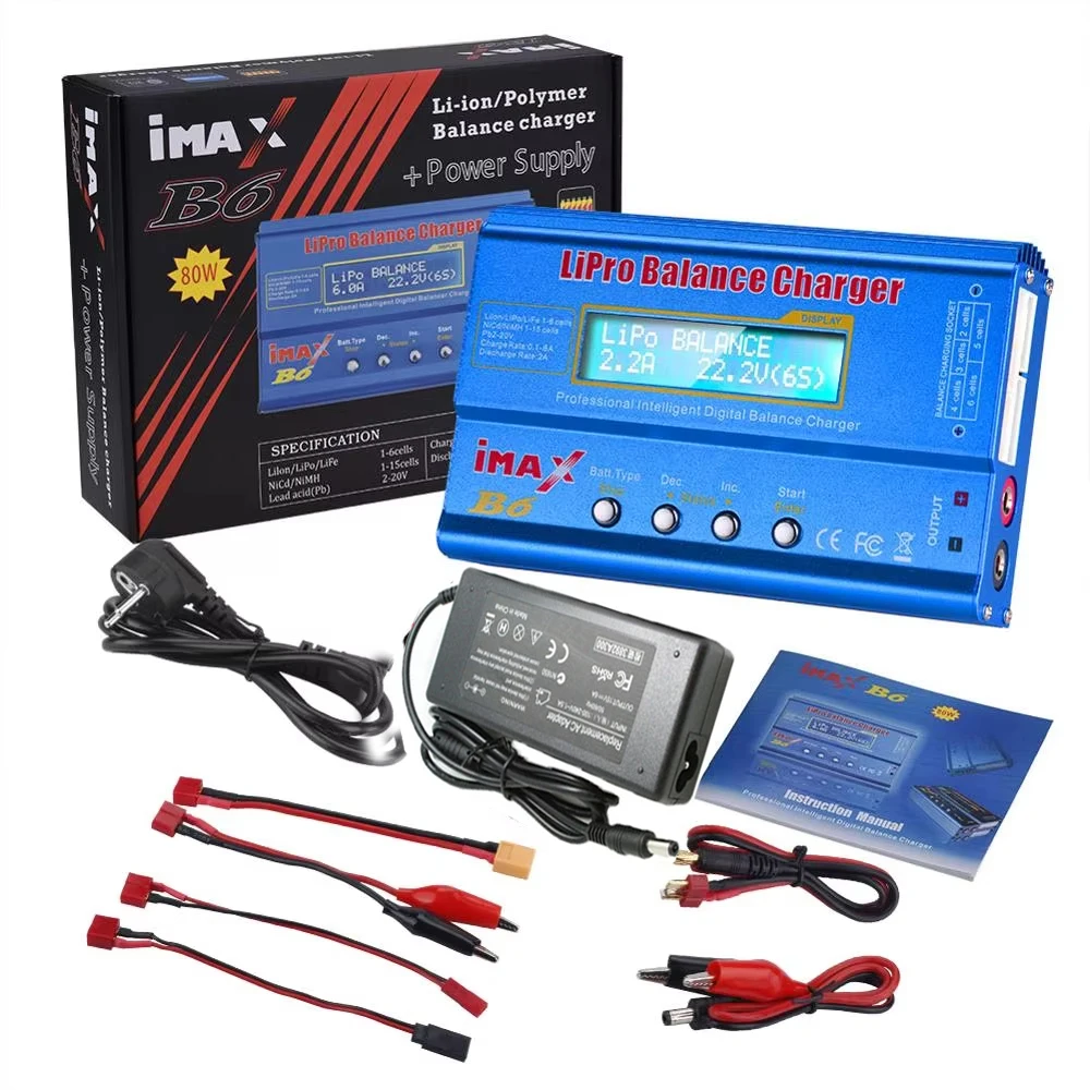 

80W iMax B6 Charger Lipro Balance Charger For Lipo Li-ion LiFe NiMh Ni-Cd PB Balance Discharger 5W RC Charger With AC/DC Adapter