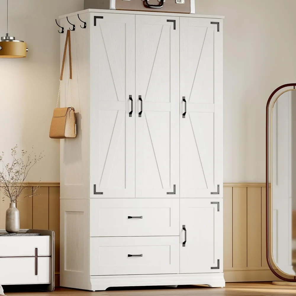 Armoire Wardrobe Closet 71 H, Bedroom Wooden Wardrobe with 4 Doors and 2 Drawers