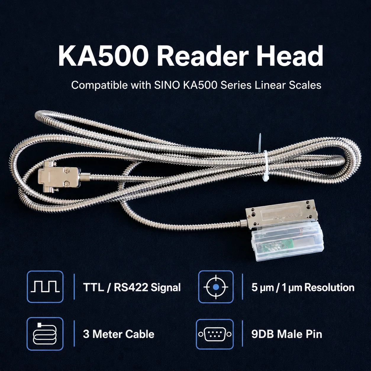 SINO KA500 Reader Head Encoder Sensor 5um 0.005mm 5VDC TTL AB Signal with 3 Meter Cable