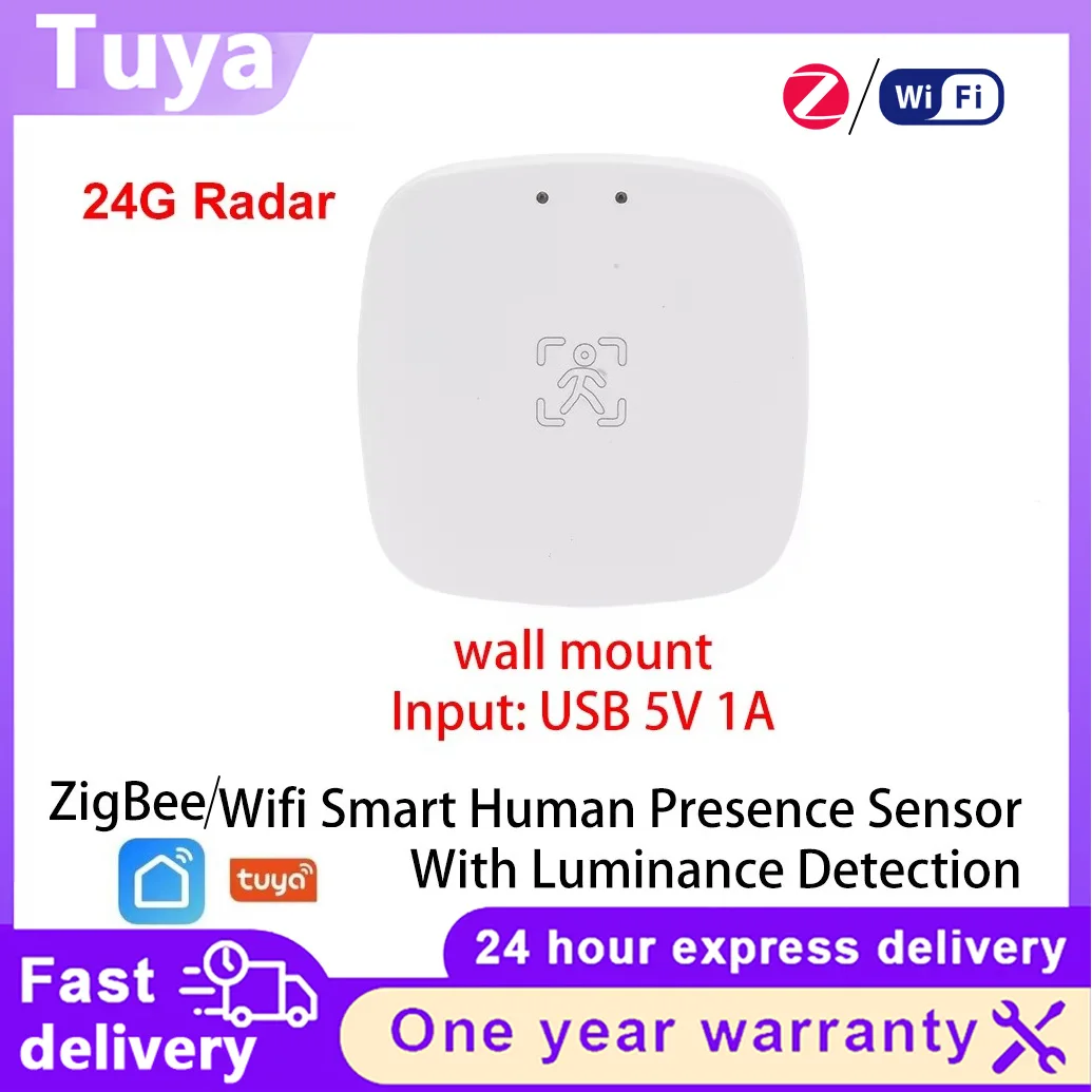 WiFi ZigBee 24G mmWave Radar Human Presence Motion Sensor with Luminance Distance Detection Tuya Smart Life