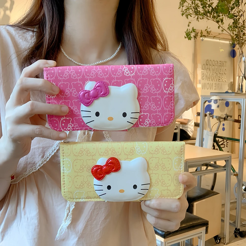 

3D Cartoon Cute Hello Kitty Flip Fold Leather Phone Case for IPhone 16 15 14 13 12 11 Pro Max Drop-resistant Back Cover Funda