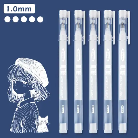 1-5 unids/set bolígrafo de Gel de tinta blanca 1mm rotulador resaltador para papel negro, neumáticos, plástico, piedra, Metal, pintura para artistas, principiantes