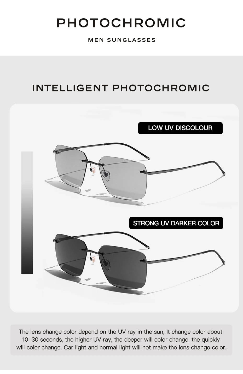 CAPONI reines Titan photo chrome Sonnenbrille randlos polarisiert fahren Herren Sonnenbrille ultraleichte UV400 Marken schirme bs28923 – Detail 4