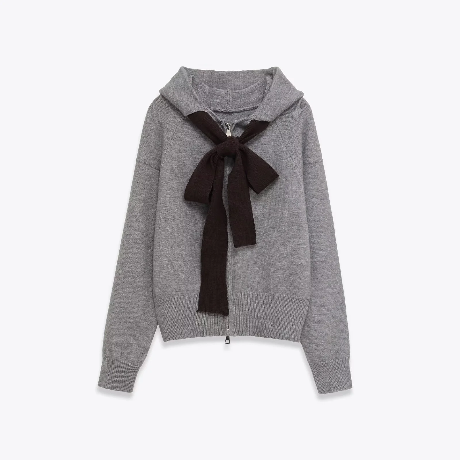 سترة نسائية غير رسمية جديدة لخريف 2025 بتصميم بسيط للركاب تناسب الجميع سترة بقلنسوة محبوكة بفيونكة مستقيمة