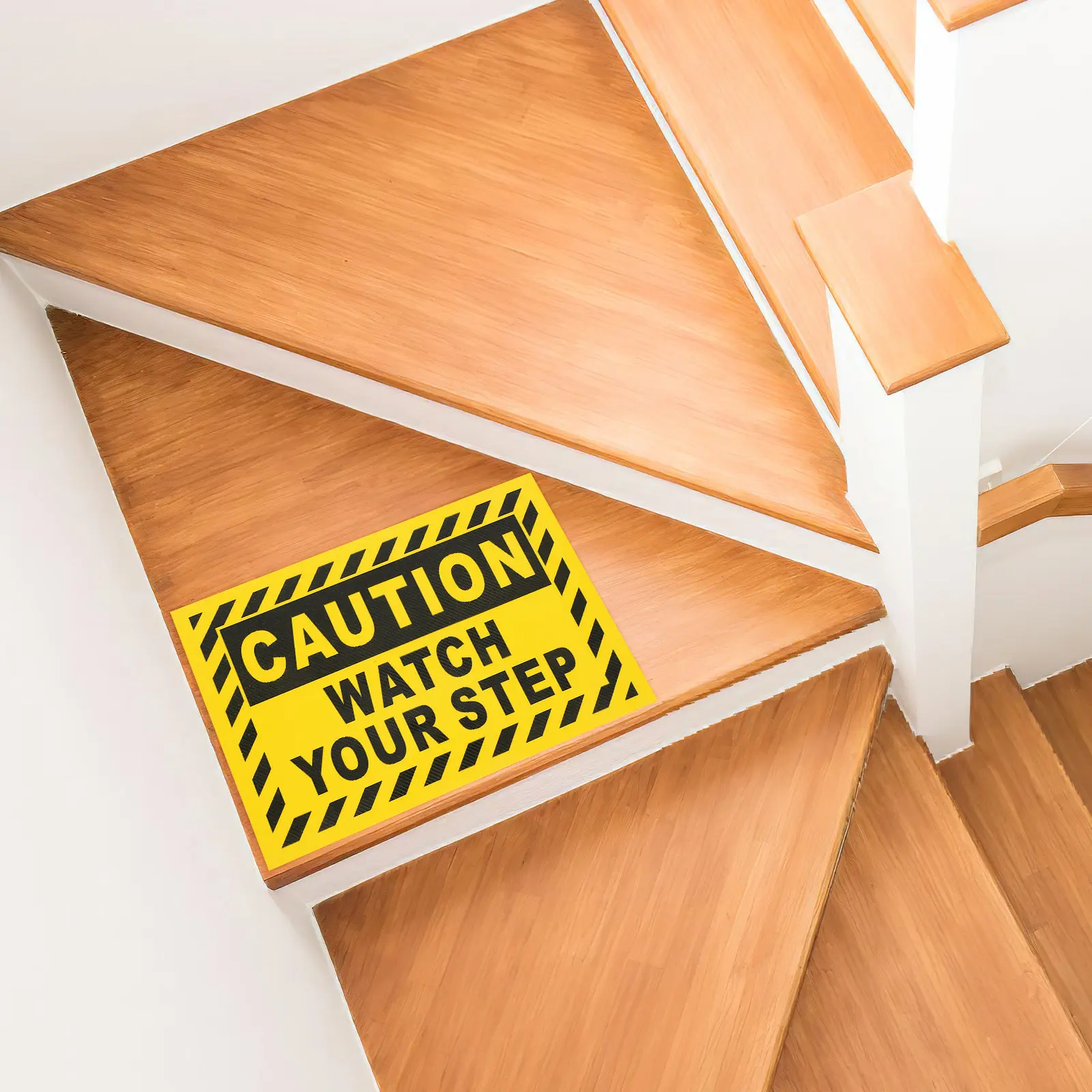 2Pcs Watch Your Step Stickers Anti-Slip Floor Decals for Stairs Indoor Outdoor High Visibility Diagonal Stripe Safety Warning