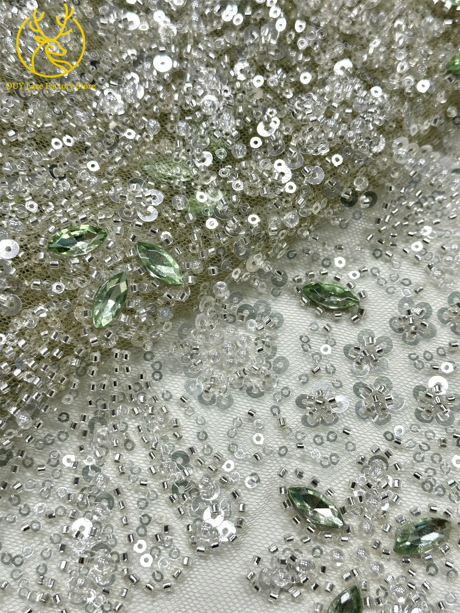 2026 Luxuriöser französischer Mesh-Spitzenstoff mit Perlen und Steinen, marineblau, afrikanischer nigerianischer Edelstein-Pailletten-Spitzenstoff zum Nähen von Hochzeitskleidern – Detail 16