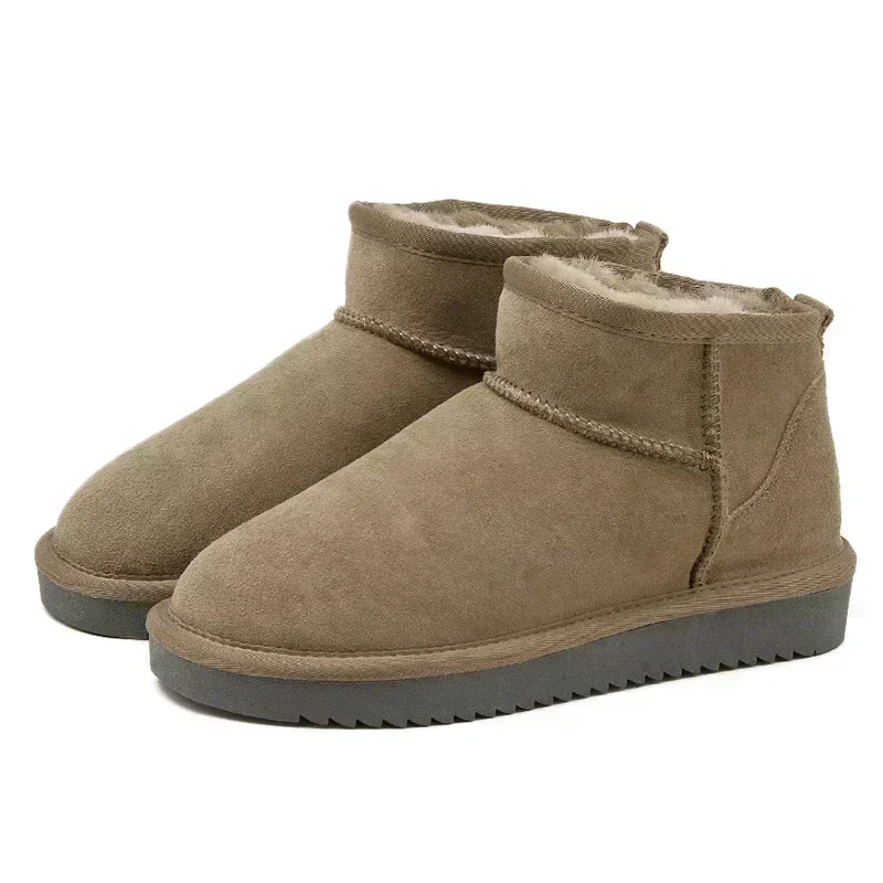 Botas cortas de piel de oveja para mujer, botines de lana Natural impermeables, forrados de piel, zapatos planos cálidos, novedad, Invierno