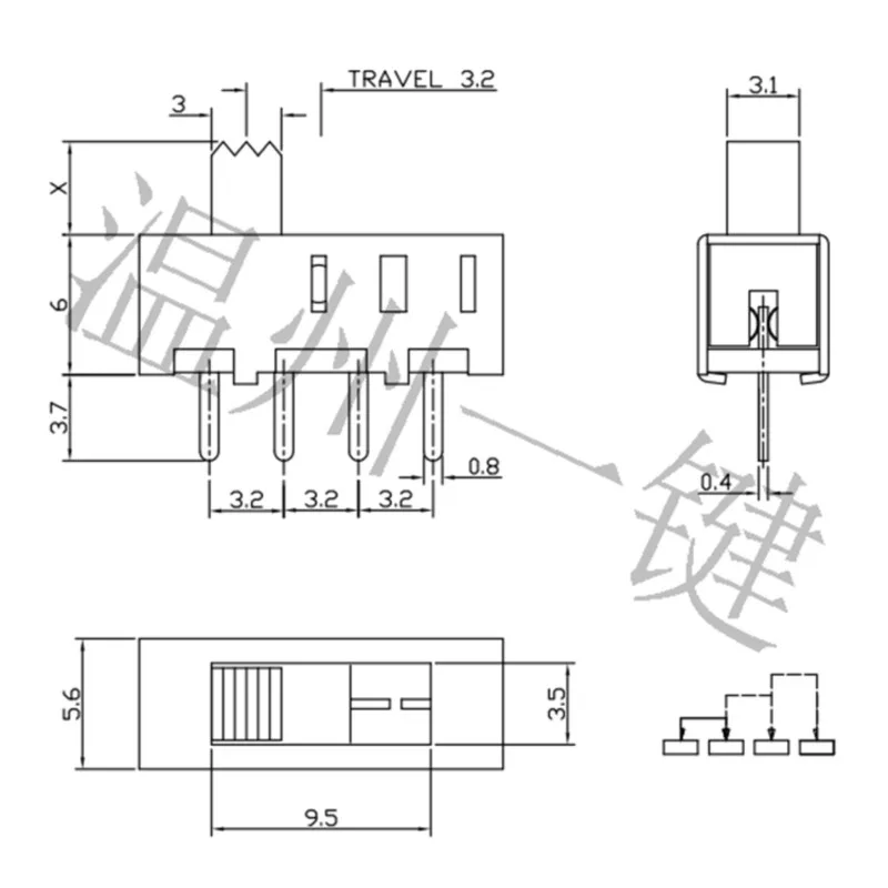 10PCS SS-13F11 13F01 13F06 1P3T-G5/G6/G7 Single pole three throw 3 Position slide switch DIP 4 pin verticle type