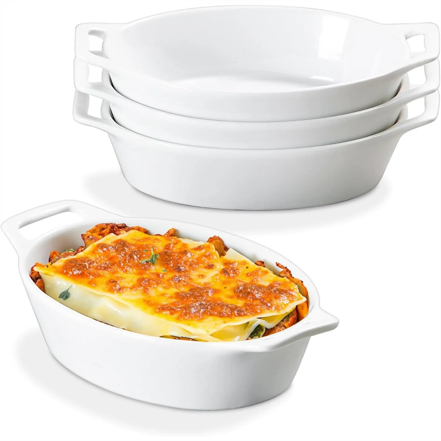 

Oval Au Gratin Baking Dish, 20 oz Small Casserole Dishes with Handles 6x8" Ceramic Baking Pan for Individual Servings, Set of 4