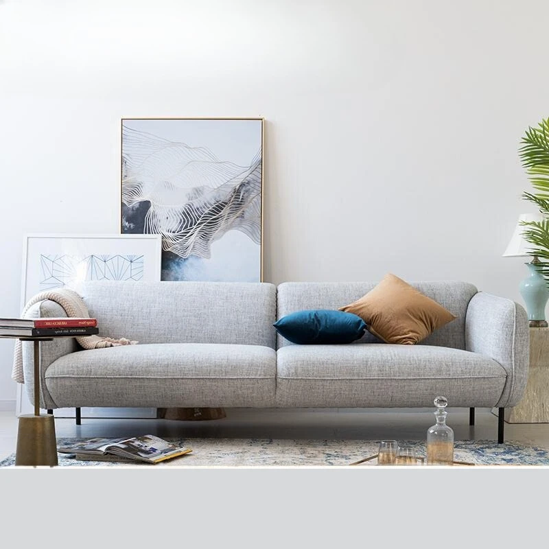 Lonely wind small apartment living room B & B minimalist cotton and linen straight row double three-person fabric sofa