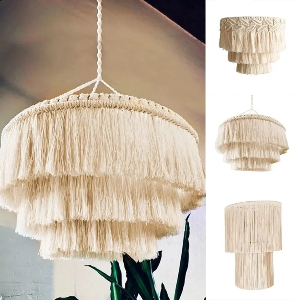 Handwoven Woven Tapestry Lampshade Rustic Classic Macrame Tassel Lamp Shade Vintage Exquisite Hanging Light Cover Living Room