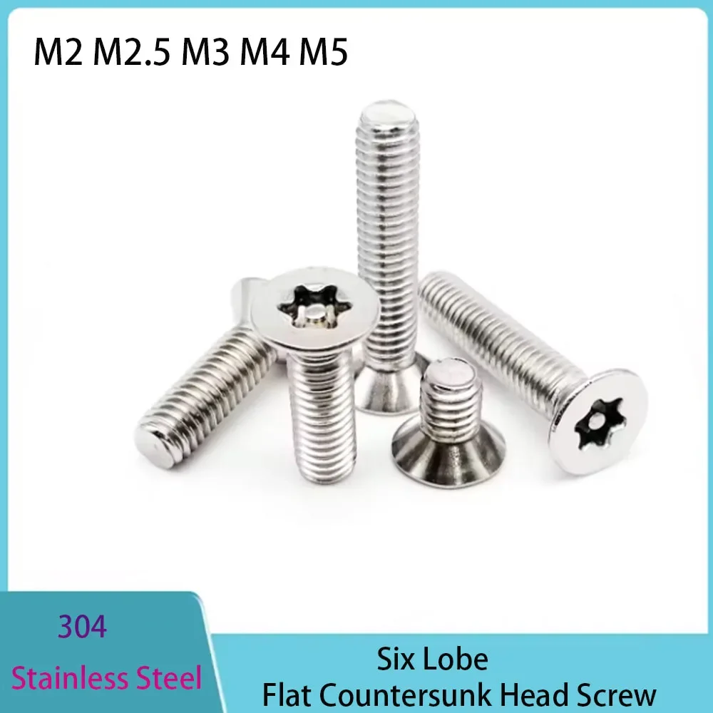 M2 M2.5 M3 M4 M5 304 Stainless Steel Six Lobe Torx Flat Countersunk Head Screw With Pin Tamper Proof Security Bolt Screws