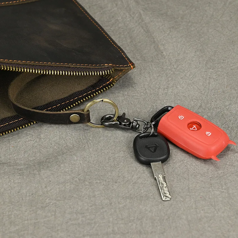 حقيبة يد من الجلد الطبيعي للرجال، حقيبة يد من جلد كريزي هورس، تخزين مسطح، محفظة أعمال ذات سعة كبيرة