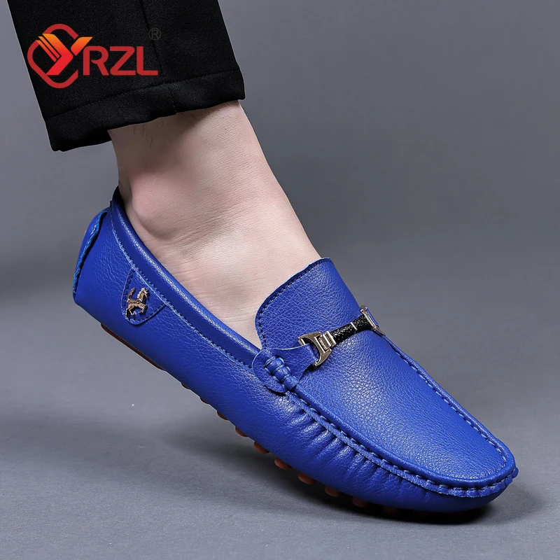 

YRZL Leather Loafers Men Shoes Casual Luxury Brand Formal Mens Loafers Moccasins Breathable Slip on Male Boat Shoes Plus Size 48