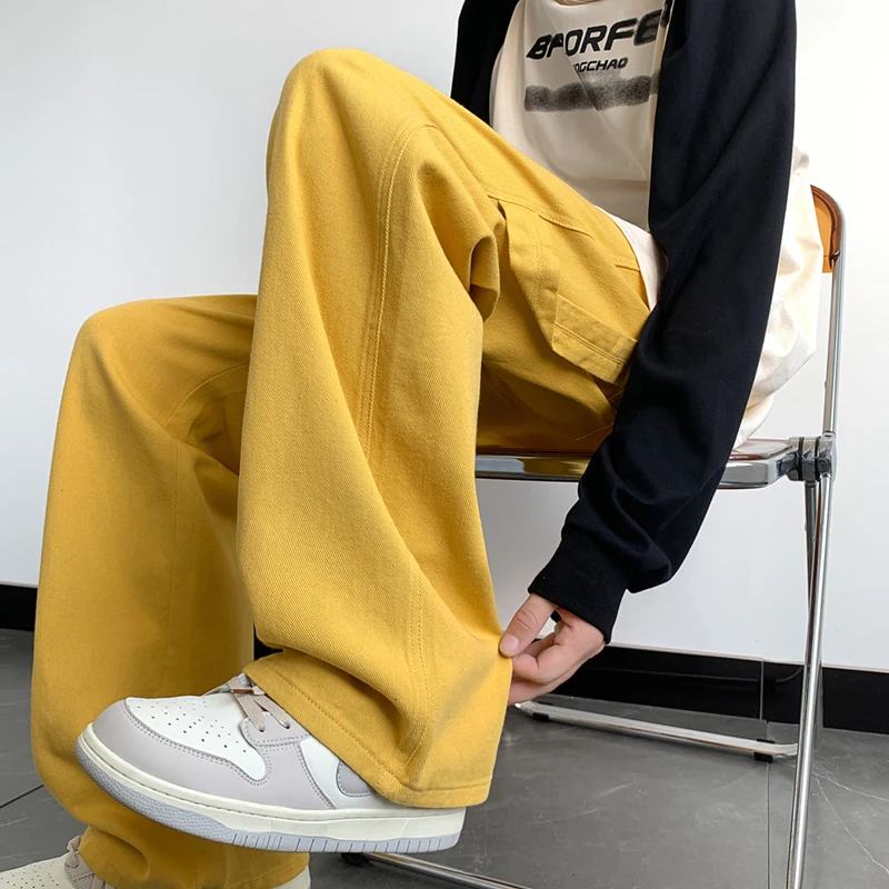 

American Sle Men's Wide Leg Jeans Spring Autumn Loose Straight Leg Pants High Street Vibe Wear Resistant Stone Waed