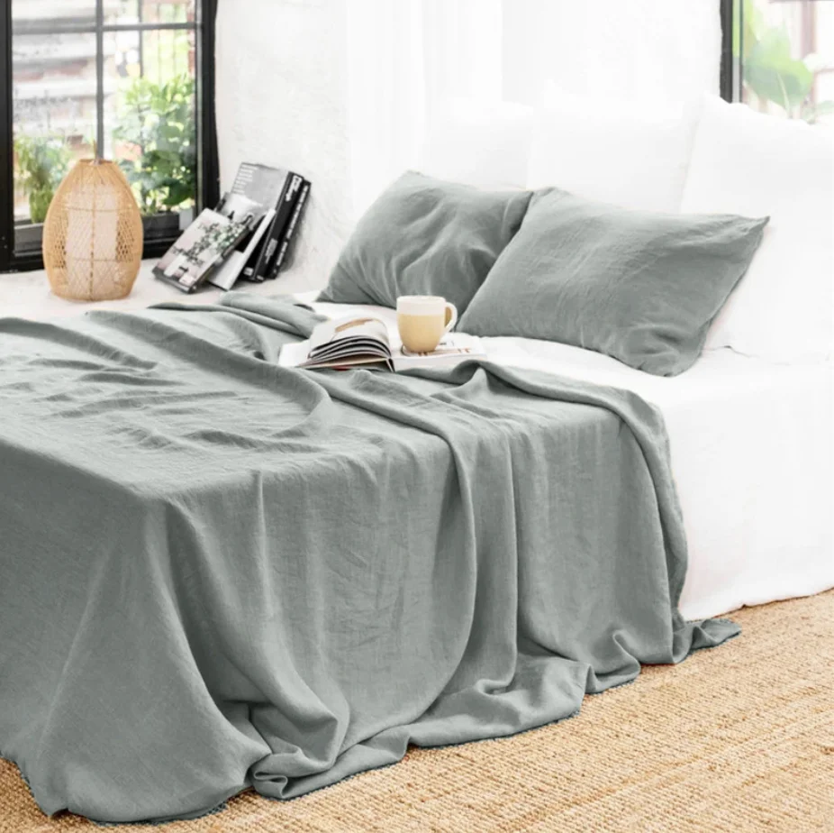 1Piece Washed French Bed linens Pure linen 100% Bedsheets Stone for Single and double bed Breathable Durable