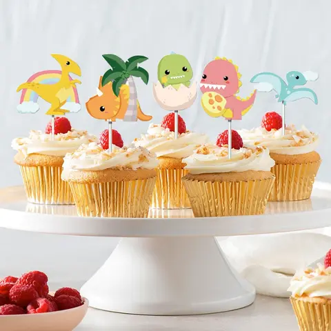 Söt tecknad dinosaurie tårtdekoration djungelsafari dinosaurie födelsedagstårta runt barn pojkar glad dinosaurie födelsedagsfest tårtdekoration 10 best sales tårtdekoration för babyn - №9