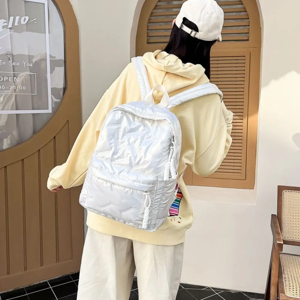Solid Color Space Cotton Backpack Cloud Pleated Bubble Shoulder Bag Adjustable Shoulder Strap Knapsack Student Schoolbag