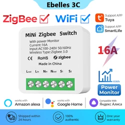 tuya WiFi Zigbee Smart Switch with Energy Monitoring Smart Life 16A DIY Light Switches Wireless Breaker for Alice Alexa Google