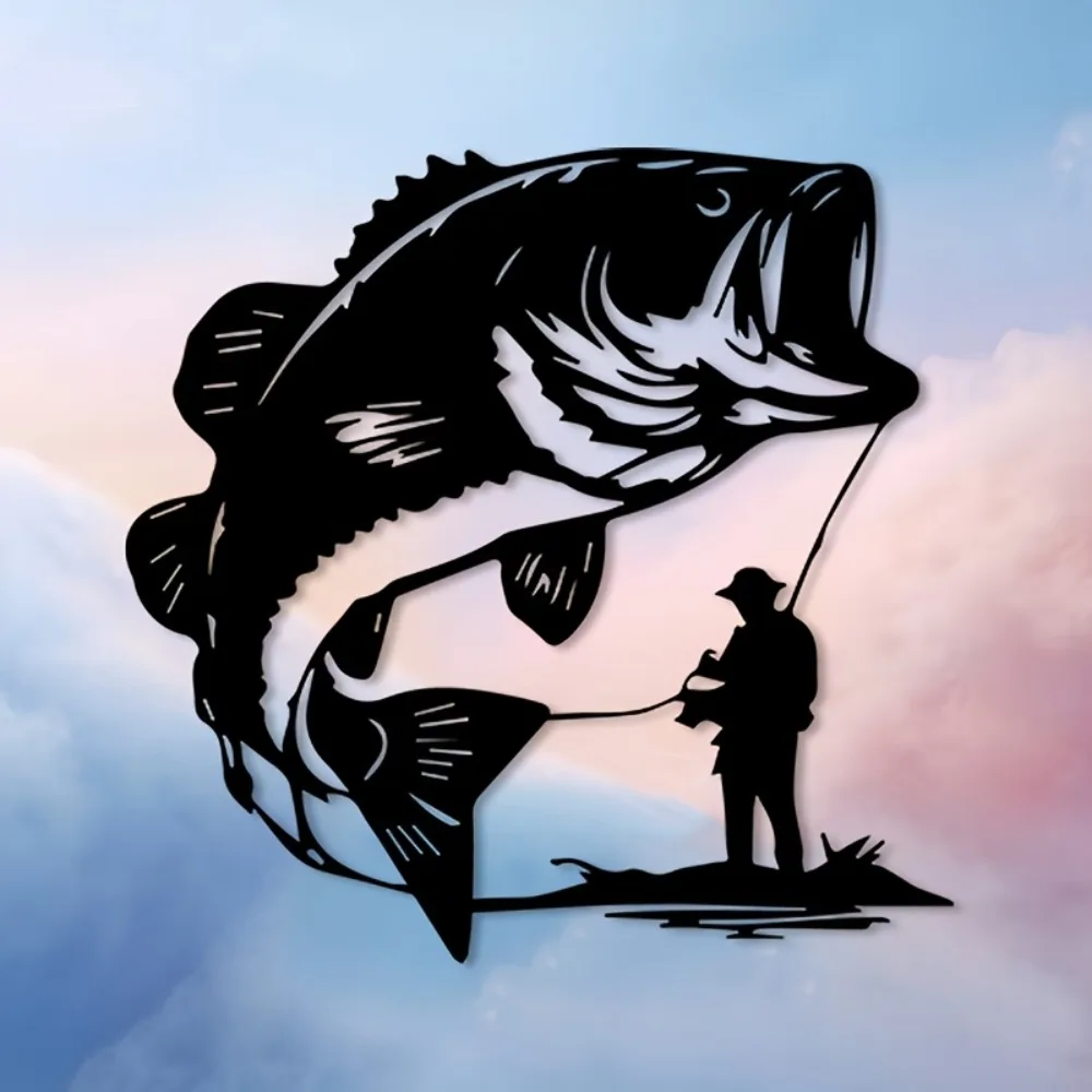 1pc Rustic Fisherman Trout Metal Wall Sculpture, Iron Art for Patio Farmhouse Indoor Outdoor, Fishing Gift for Dad