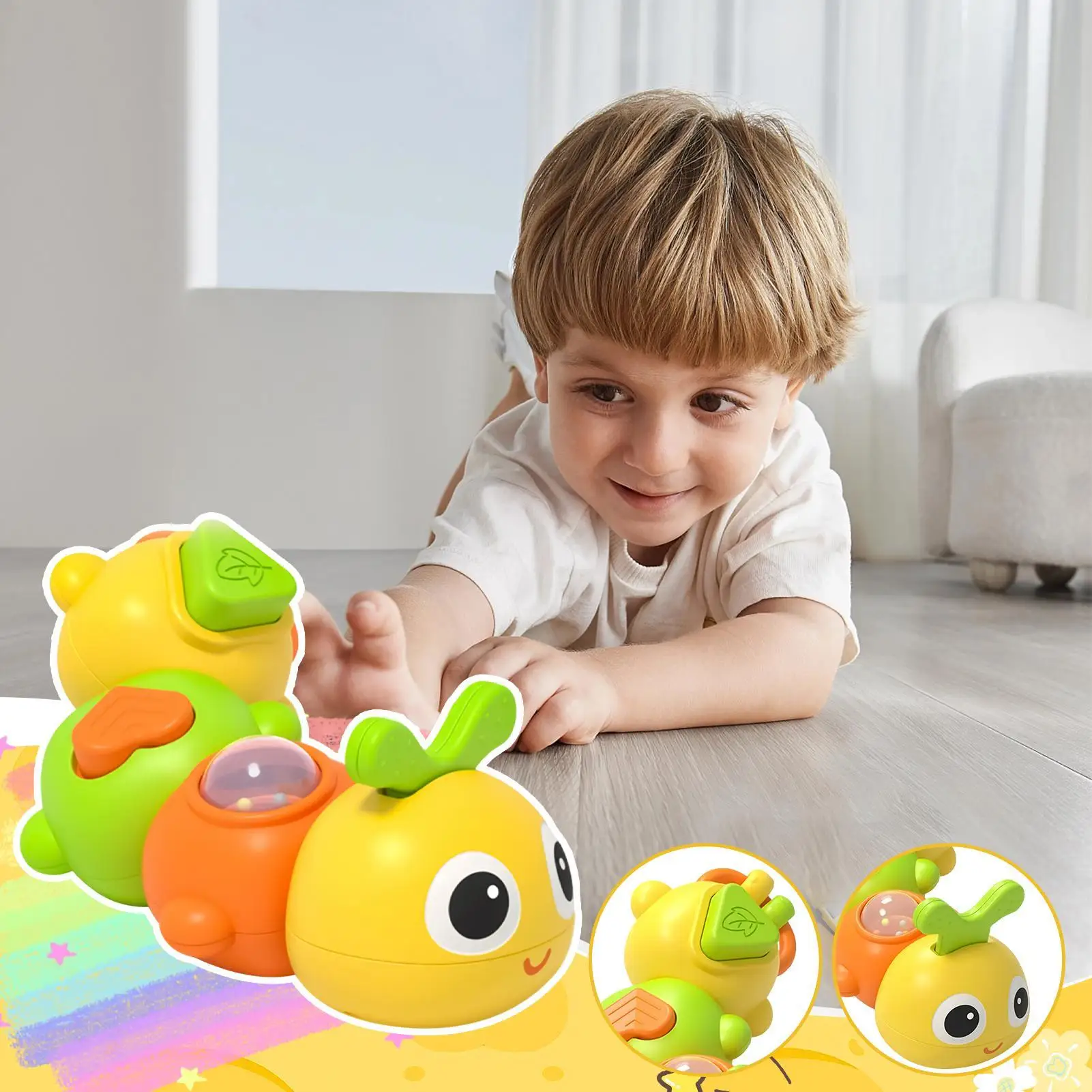 Giocattoli Caterpillar Cartone animato Sonaglio lenitivo Giocattolo per lo sviluppo sensoriale per bambini per lenitivo Abilità motorie fini Doccia per ragazze Bambini
