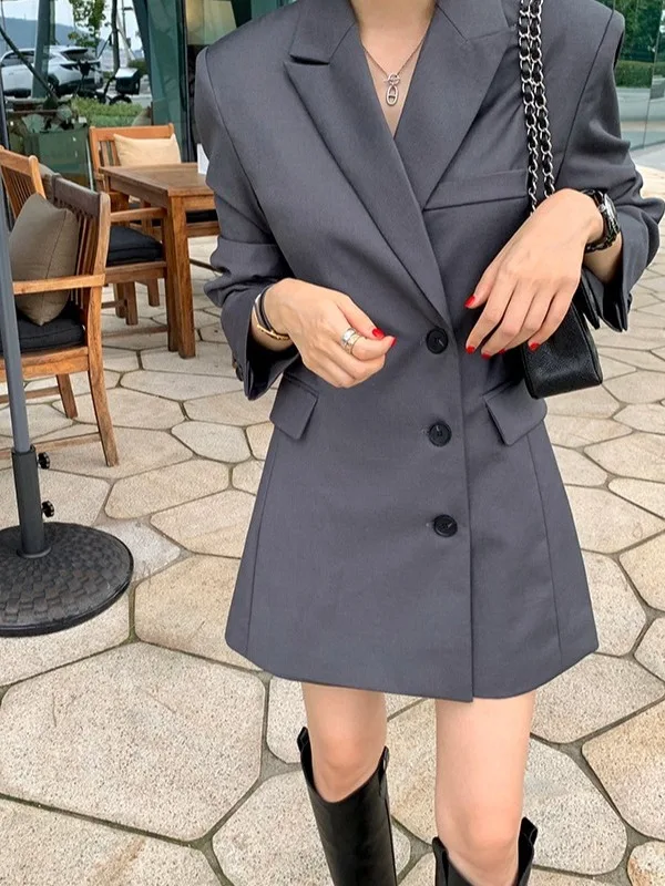 

Winter Chic Faionable Korean Sle Women's Suit Jaet Mid-Length Side Buttoned Coat Ele Commute Wear Non-Mall Replica