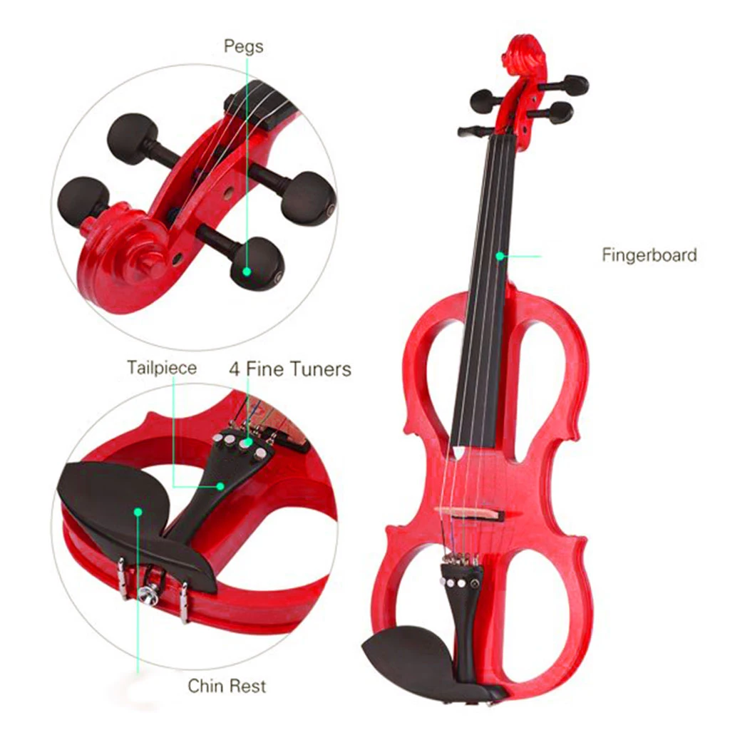 Silent Violin 4/4 Size Electric   Solid Wood Ebony Parts Pieoz Transducer Preamp With Cable Case KIT