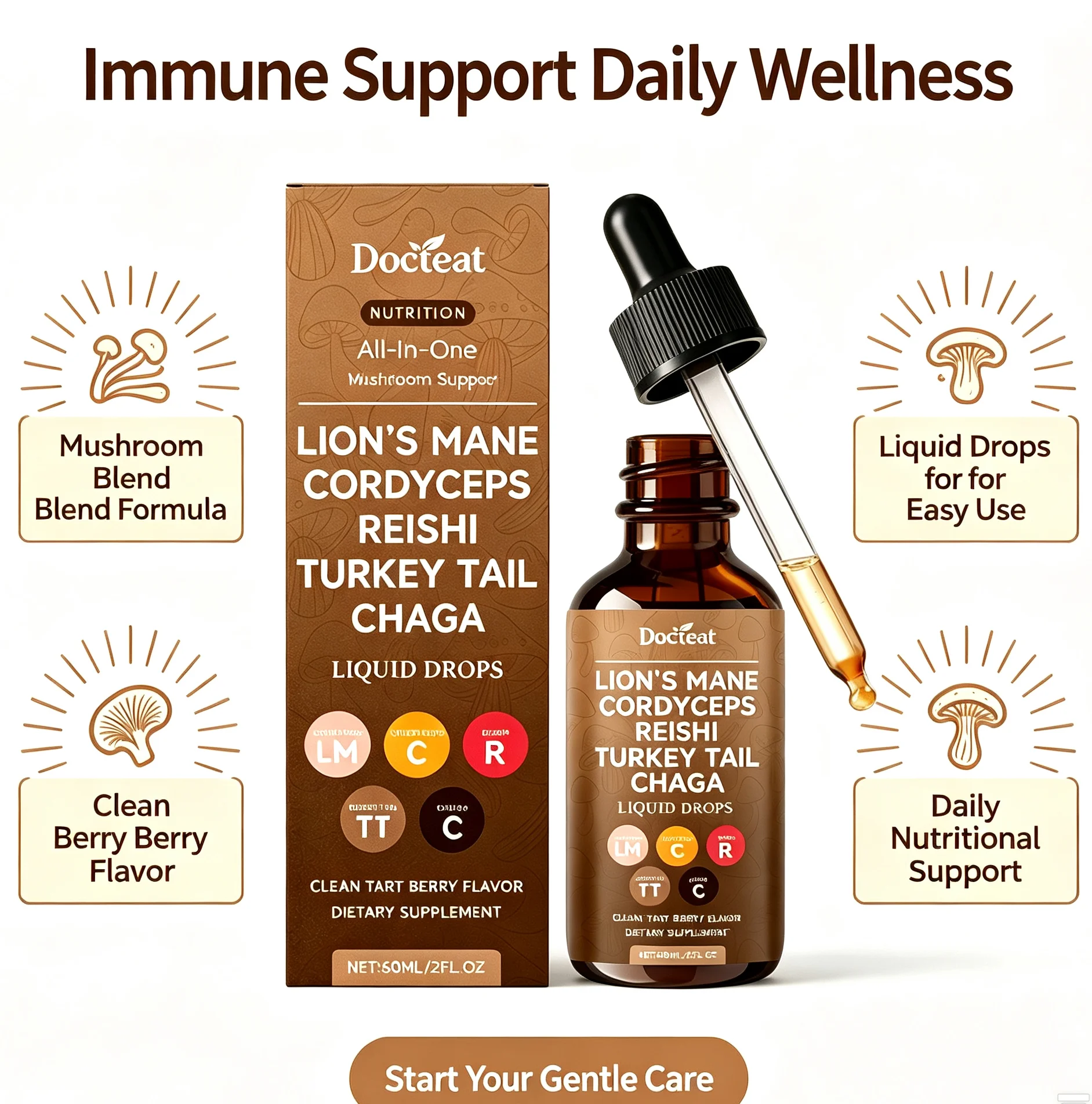 Mushroom Complex Herbal Drops Organic Mushroom Extract Liquid Support Immune System Natural Energy Vegan Supplement