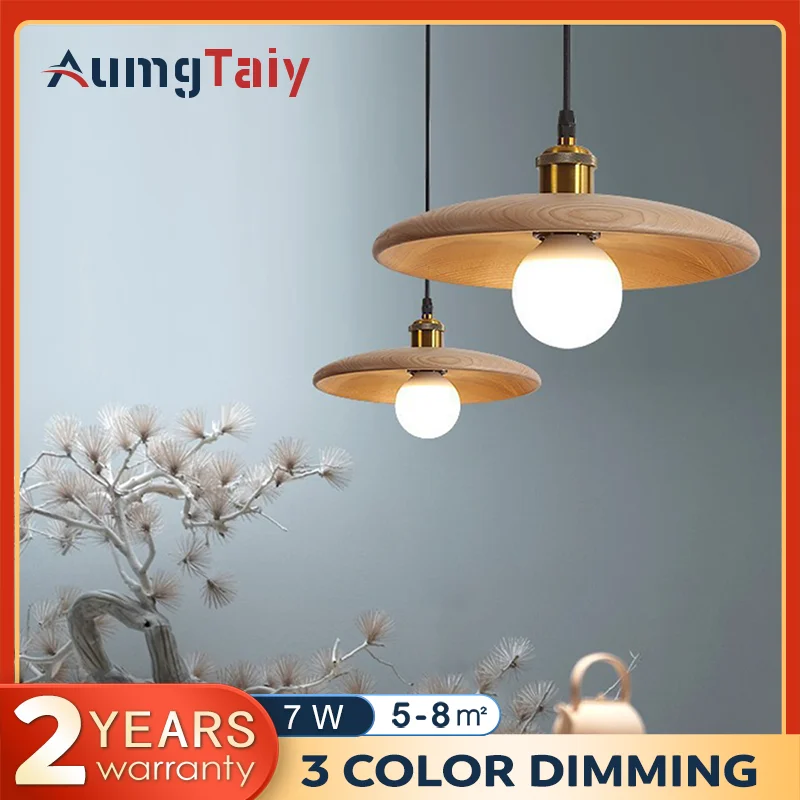 Nordic Disc Pendant Lights Wooden Round Ceiling Light For Bedroom Study Room Child Corridor Home Indoor Lighting